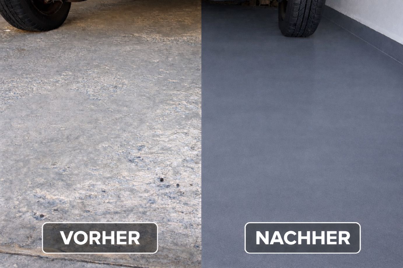 Garagenboden vorher nachher – Garagenbeschichtung und Sanierung